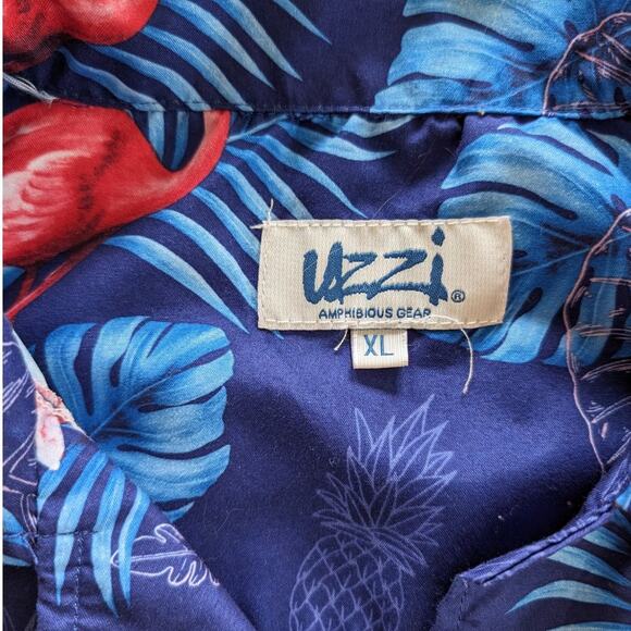 Vintage Uzzi Amphibious Gear Hawaiian Shirt Mens Extra Large Pink Flamingos READ - Picture 6 of 12